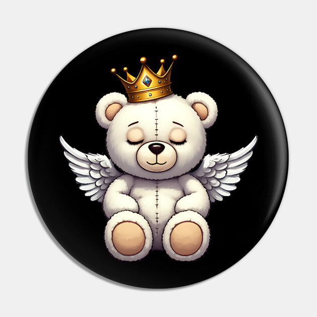 Cute Crowned Angel Teddy Bear Pin by UrbanLifeApparel