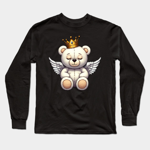 Cute Crowned Angel Teddy Bear Long Sleeve T-Shirt by UrbanLifeApparel