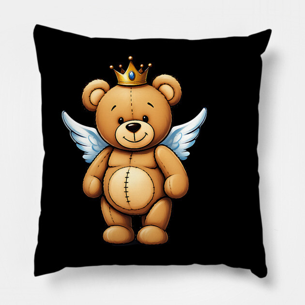 Cute Crowned Brown Angel Teddy Bear Pillow by UrbanLifeApparel