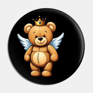 Cute Crowned Brown Angel Teddy Bear Pin