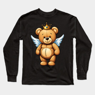 Cute Crowned Brown Angel Teddy Bear Long Sleeve T-Shirt