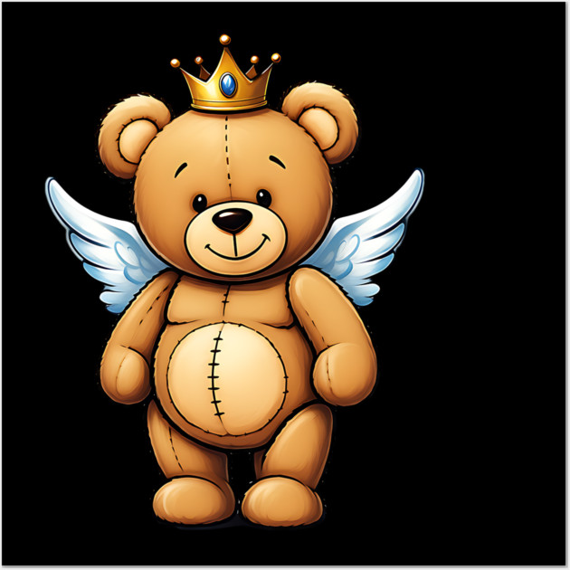 Cute Crowned Brown Angel Teddy Bear Wall Art by UrbanLifeApparel