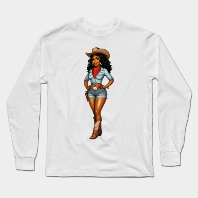 Black Cowgirl Long Sleeve T-Shirt by UrbanLifeApparel