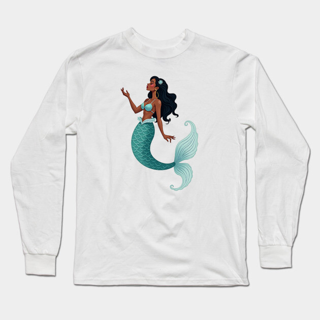 Black Mermaid Long Sleeve T-Shirt by UrbanLifeApparel