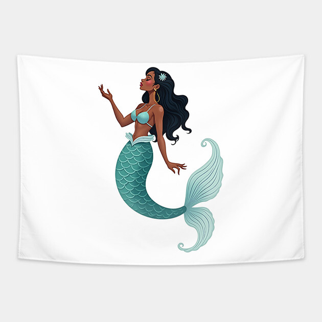 Black Mermaid Tapestry by UrbanLifeApparel