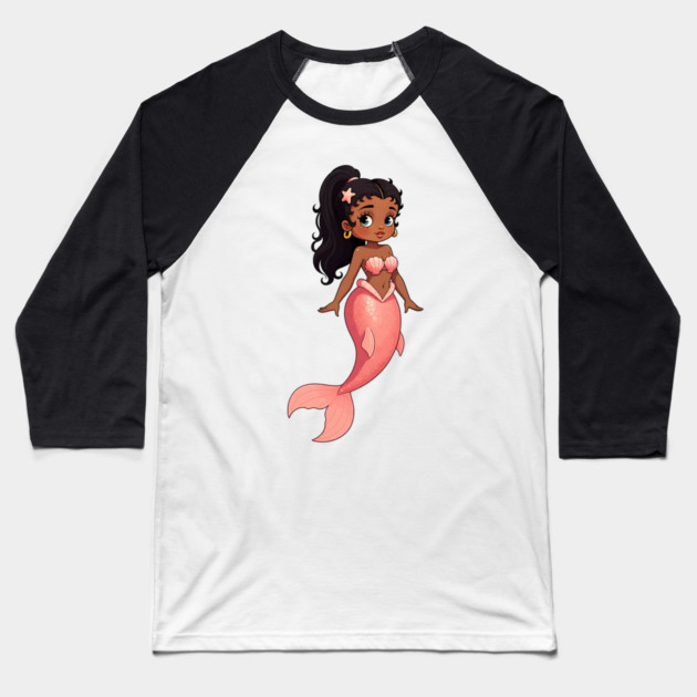 Black Girl Mermaid Baseball T-Shirt by UrbanLifeApparel