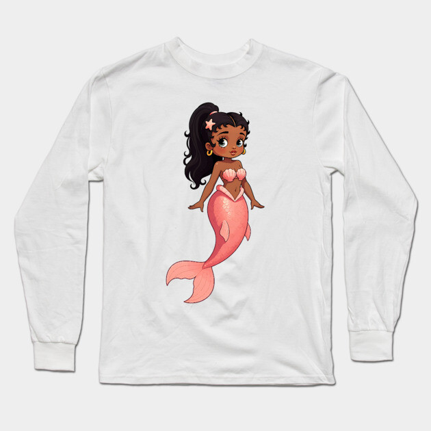 Black Girl Mermaid Long Sleeve T-Shirt by UrbanLifeApparel