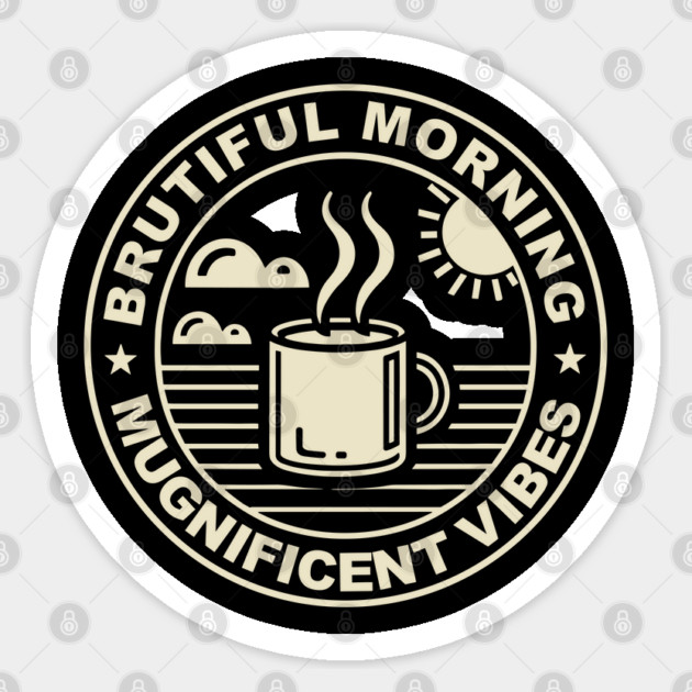 Brutiful Mornings Mugnificent Vibes Coffee Pun Sticker by Anticorporati