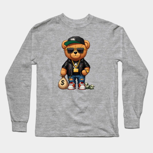 Hip-Hop Teddy Bear - Get Money Long Sleeve T-Shirt by UrbanLifeApparel