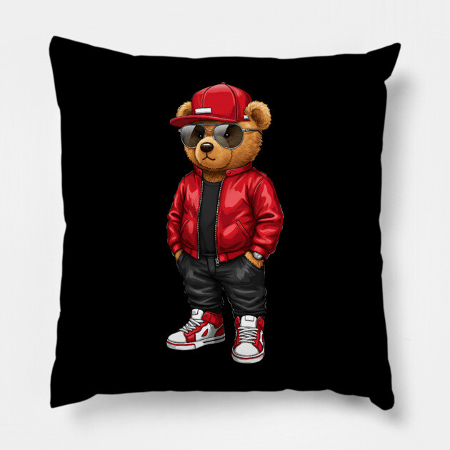 Hip-Hop Teddy Bear - Red Style Pillow by UrbanLifeApparel