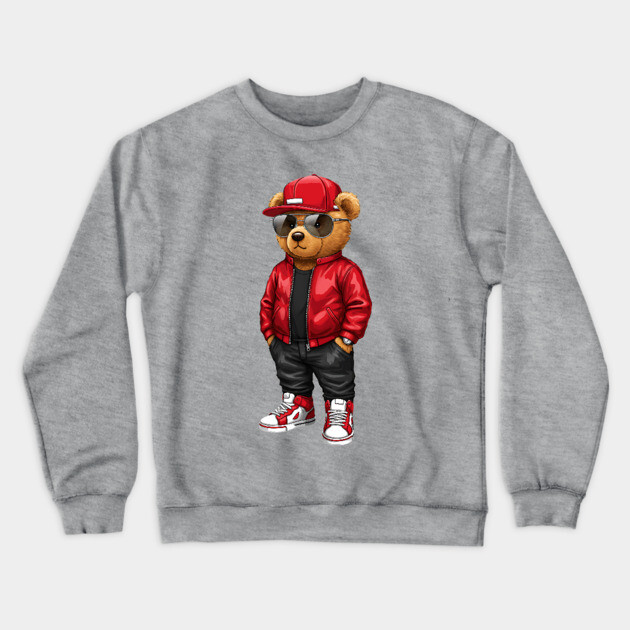 Hip-Hop Teddy Bear - Red Style Crewneck Sweatshirt by UrbanLifeApparel