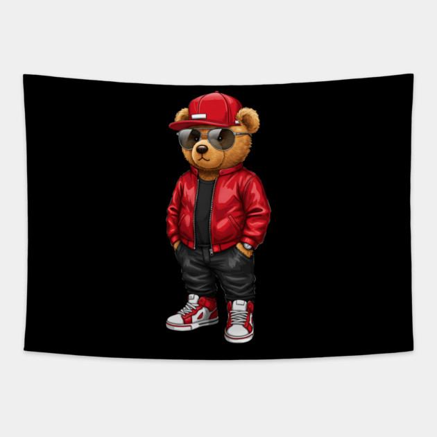 Hip-Hop Teddy Bear - Red Style Tapestry by UrbanLifeApparel