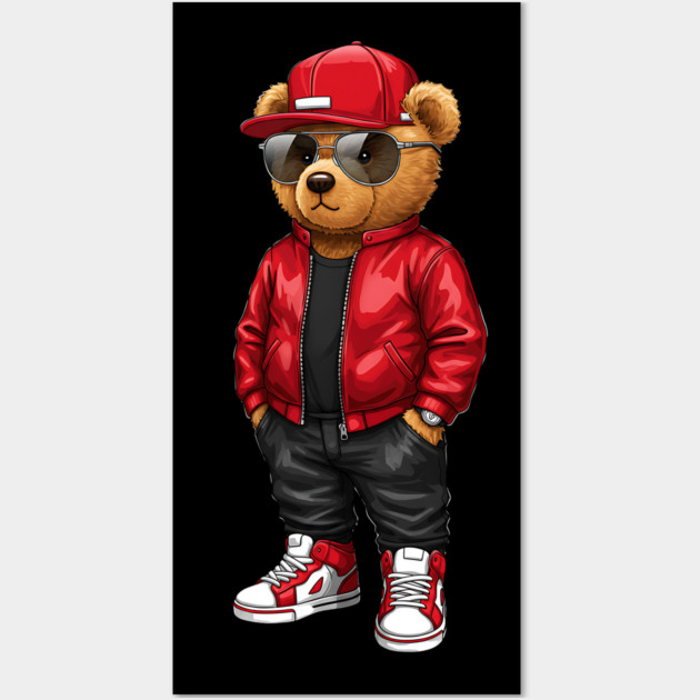 Hip-Hop Teddy Bear - Red Style Wall Art by UrbanLifeApparel