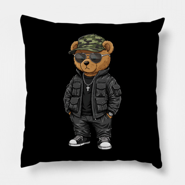 Hip-Hop Teddy Bear - Black Style Pillow by UrbanLifeApparel