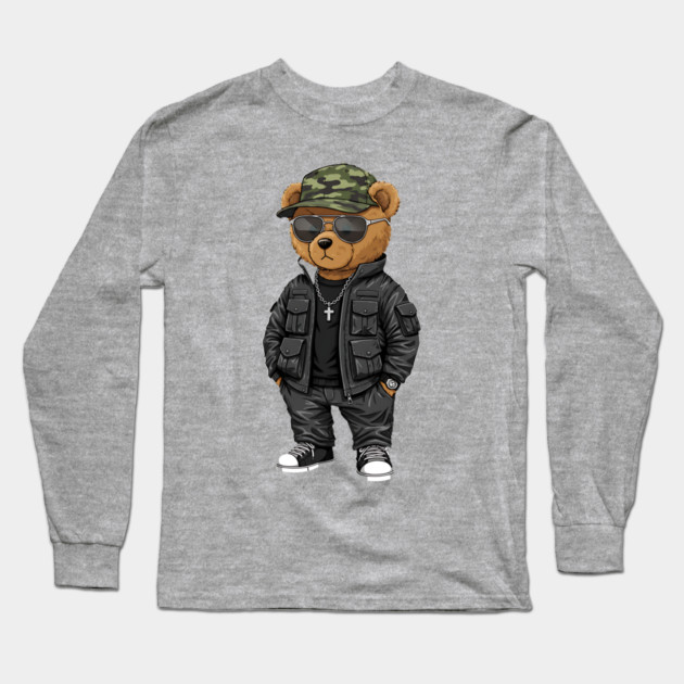 Hip-Hop Teddy Bear - Black Style Long Sleeve T-Shirt by UrbanLifeApparel