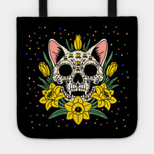 March's Daffodil & Cat Skull Tote