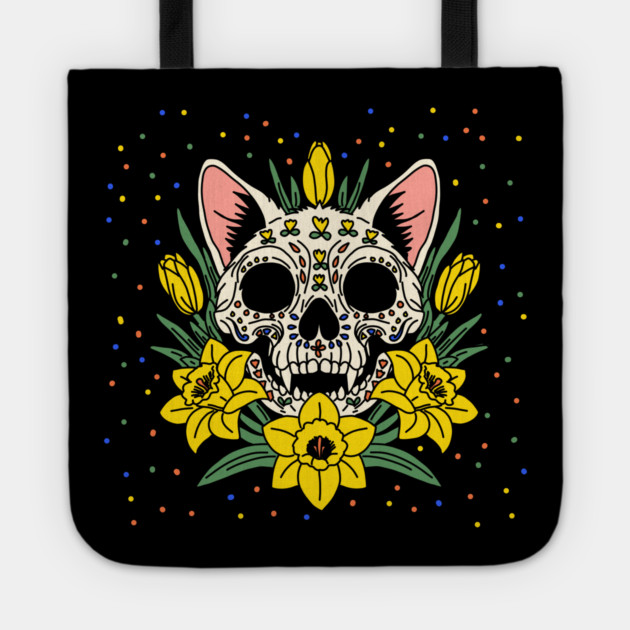 March's Daffodil & Cat Skull Tote by H. R. Sinclair