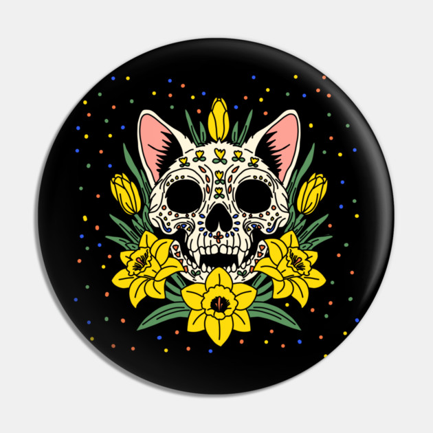 March's Daffodil & Cat Skull Pin by H. R. Sinclair