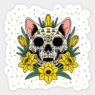 March's Daffodil & Cat Skull Sticker