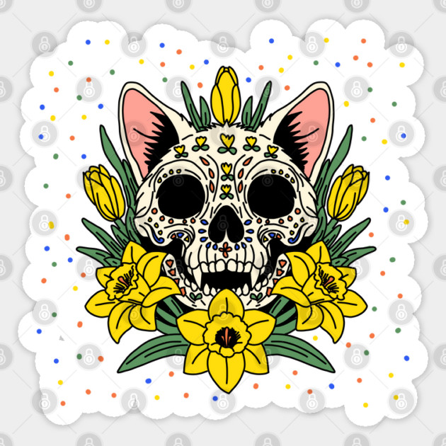 March's Daffodil & Cat Skull Sticker by H. R. Sinclair
