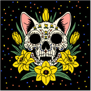 March's Daffodil & Cat Skull Posters and Art