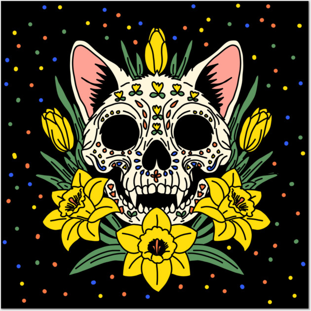 March's Daffodil & Cat Skull Wall Art by H. R. Sinclair