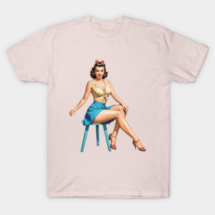 Pin up Girl in Yellow Top T-Shirt