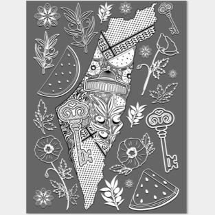 Palestine Map Decorative Elements Pattern Posters and Art