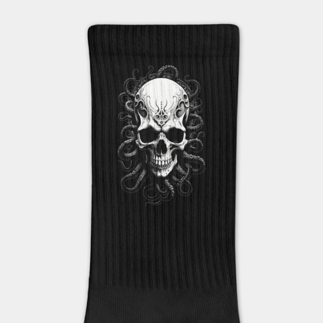 Tentacle Skull Black and White 2 by Grave Digs