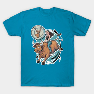 Vixen Hotwife Riding Bull with Stag Moon T-Shirt