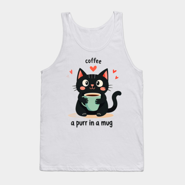 Coffee Cat T-Shirt – "Coffee-a Purr in a Mug" Funny Cat Lover Tank Top by MCALTees