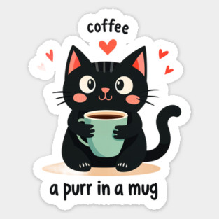 Coffee Cat T-Shirt – "Coffee-a Purr in a Mug" Funny Cat Lover Magnet