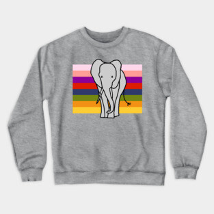 Elephant on Rainbow Stripes Graphic Crewneck Sweatshirt