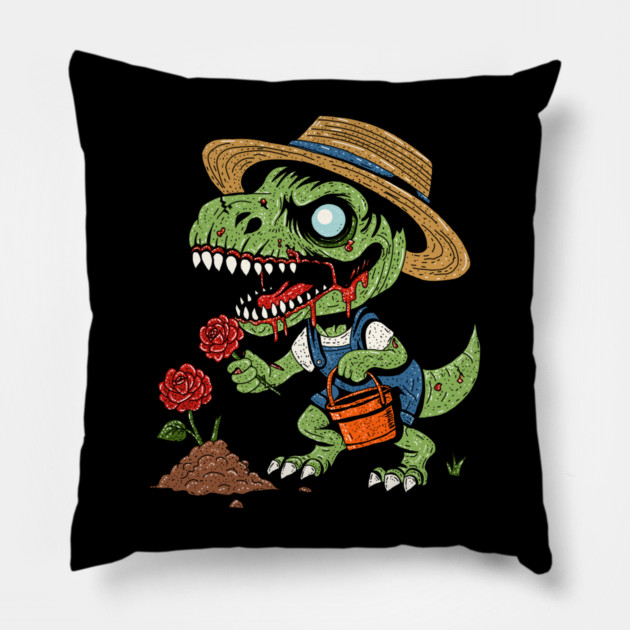 T-Rex Gardener Zombie Pillow by H. R. Sinclair