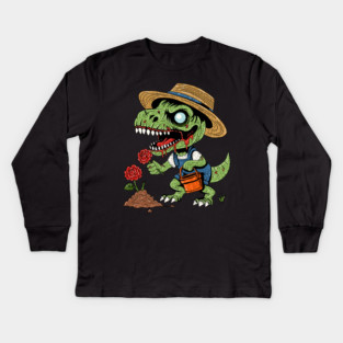 T-Rex Gardener Zombie Kids Long Sleeve T-Shirt