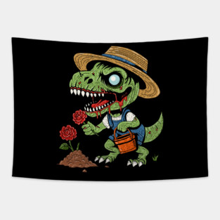 T-Rex Gardener Zombie Tapestry
