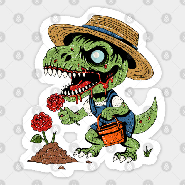 T-Rex Gardener Zombie Sticker by H. R. Sinclair