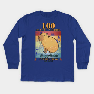 100 Days of School Capybara Everything is Fine Kids Long Sleeve T-Shirt