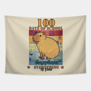 100 Days of School Capybara Everything is Fine Tapestry