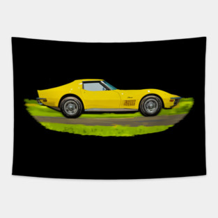 Yellow C3 Corvette Supercar Race Car Sports Car Muscle Car Super Car Corvette Tapestry