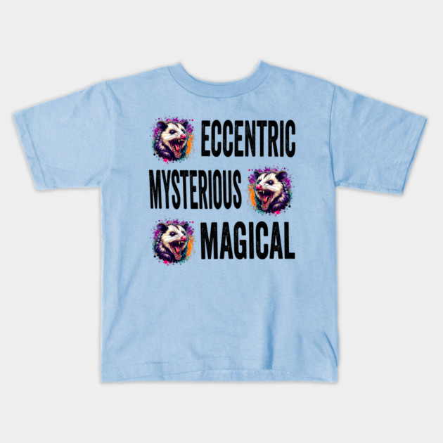 Eccentric, Mysterious, Magical, funny hissing feral possum design Kids T-Shirt by Luxinda
