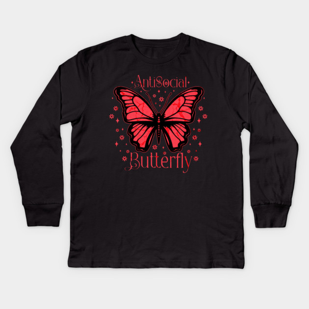 Antisocial Butterfly Kids Long Sleeve T-Shirt by H. R. Sinclair