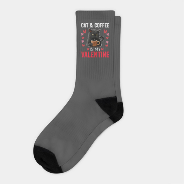 Black Cat Coffee Is My Valentine | Funny Valentine's Day Cat Socks by ArtistTee ⭐⭐⭐⭐⭐