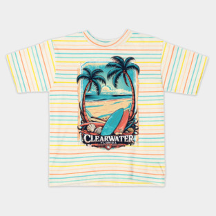 Clearwater Florida Tropical Beach Design – Palm Trees, Surfboards & Coastal Art Kids T-Shirt