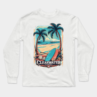 Clearwater Florida Tropical Beach Design – Palm Trees, Surfboards & Coastal Art Long Sleeve T-Shirt