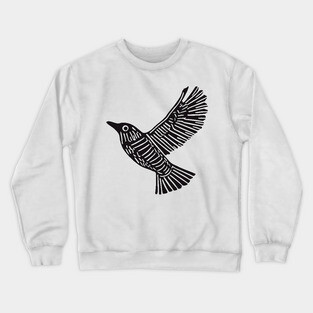 Intricate Black Bird Linocut Art - Op Art Crewneck Sweatshirt