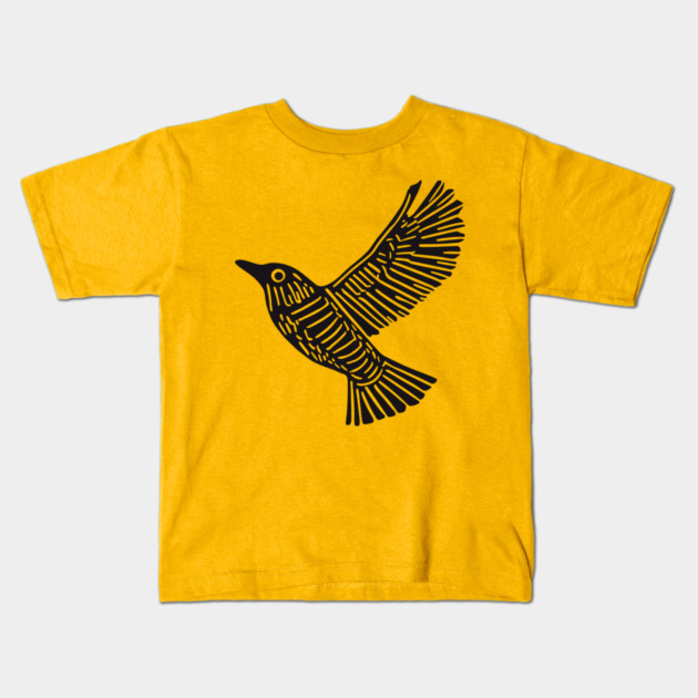 Intricate Black Bird Linocut Art - Op Art Kids T-Shirt by TuncGK