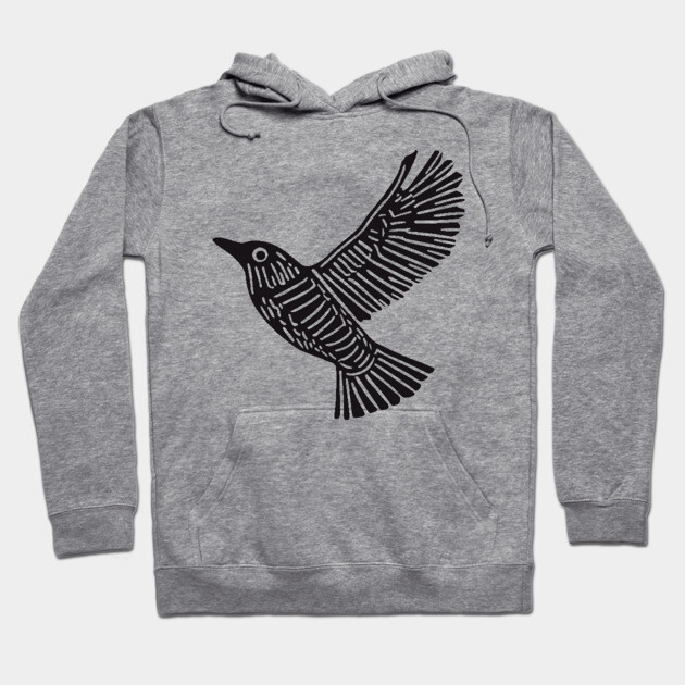 Intricate Black Bird Linocut Art - Op Art Hoodie by TuncGK