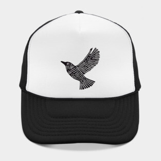 Intricate Black Bird Linocut Art - Op Art Hat