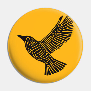 Intricate Black Bird Linocut Art - Op Art Pin